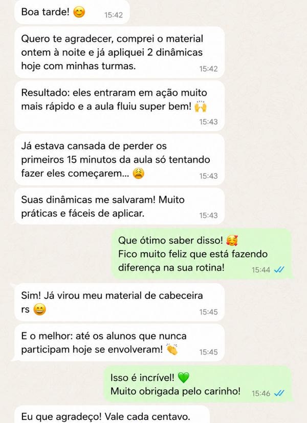 Depoimento em conversa de WhatsApp sobre as 200 Dinâmicas