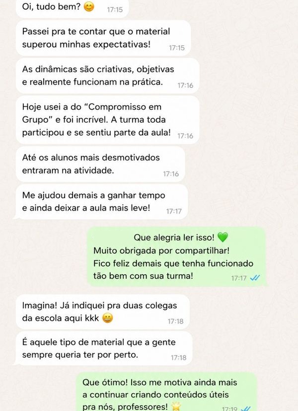 Depoimento em conversa de WhatsApp sobre as 200 Dinâmicas