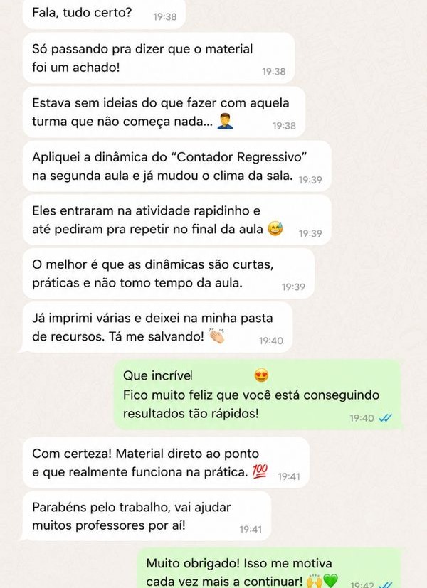 Depoimento em conversa de WhatsApp sobre as 200 Dinâmicas